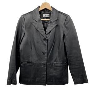 Vintage Clio Black Leather‎ Boxy Blazer Jacket